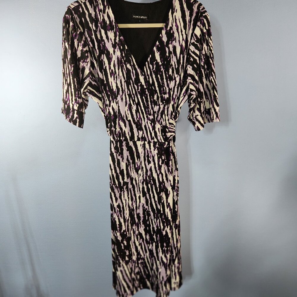 FASHION BUG Midi Flowy Wrap Top Dress with Swing Skirt & Ties Size L (OO-21)